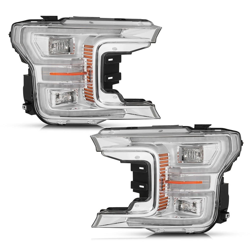 Full LED Headlight Set for Ford F-150 (2018–2020) w/Chrome Bezel