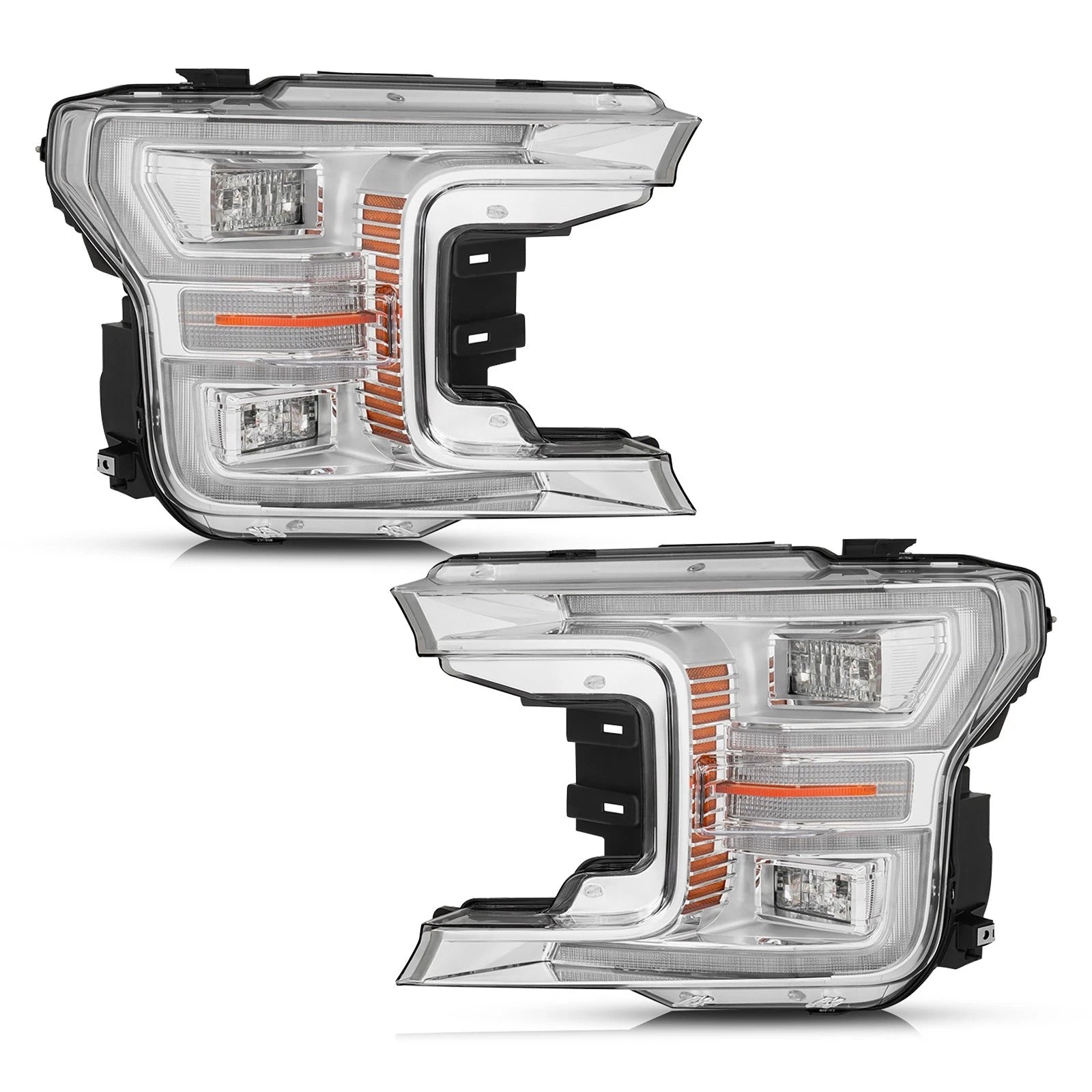 Full LED Headlight Set for Ford F-150 (2018–2020) w/Chrome Bezel