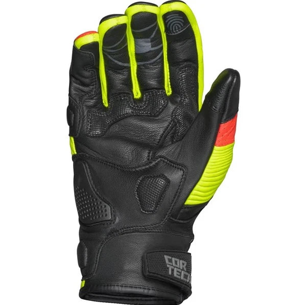 Cortech Manix ST Leather Gloves for Motorcycle Gear (Flo Yellow Red Black)