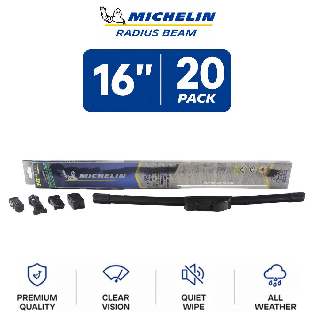 Set of 20 Michelin Radius Beam Wiper Blades 16" Curved All-Weather