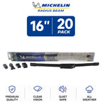 Set of 20 Michelin Radius Beam Wiper Blades 16" Curved All-Weather