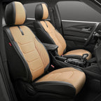 Set of 2 Front Row Seat Cover Protectors for Universal Car SUV (Beige/Black)