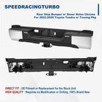 Chrome Rear Step Bumper with Sensor Holes & LED Back-Up Lamp for Toyota Tundra (2022–2026)
