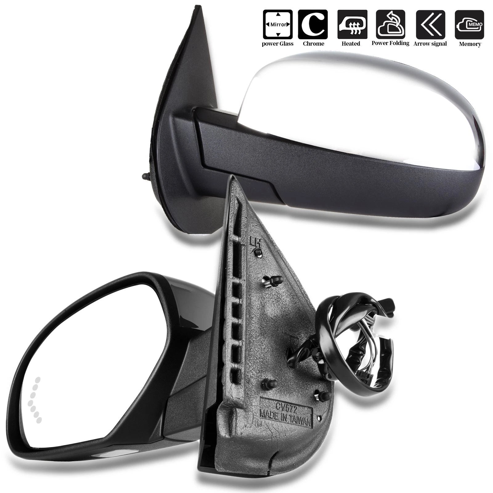 Set of 2 Power Fold Heated Chrome Mirrors for Chevy GMC (2007–2013)