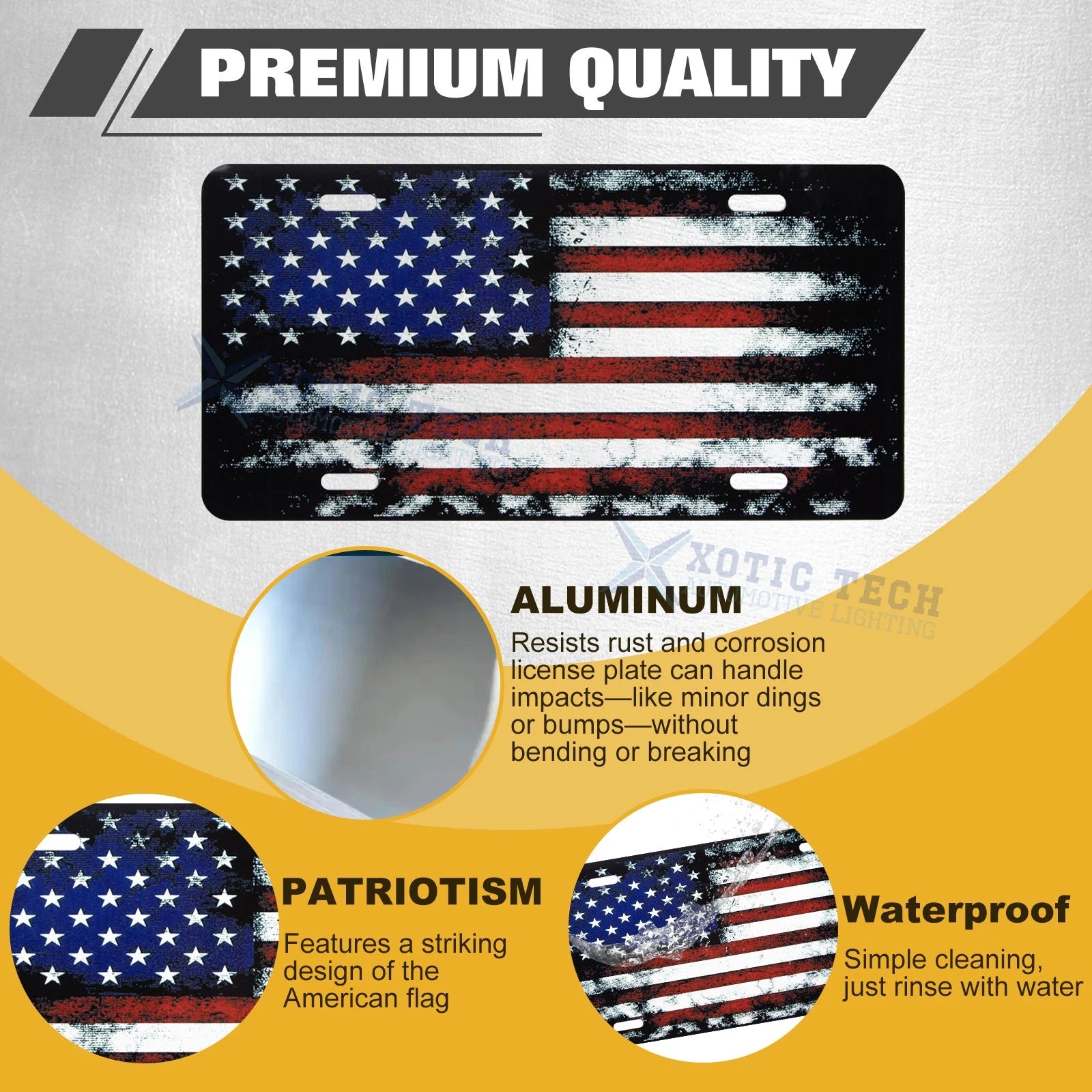 Distressed American Flag Front License Plate Valve Stem Cap Bumper Sticker for Red (-)