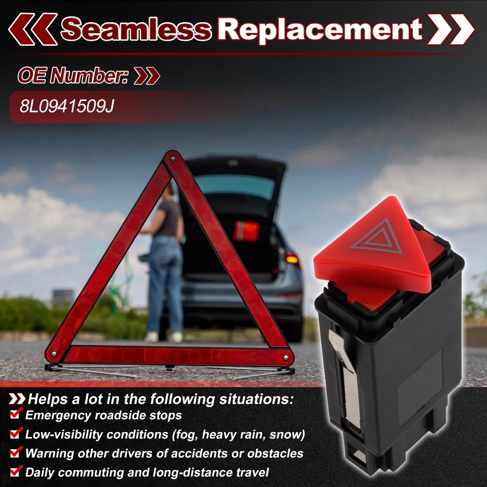 Hazard Warning Flasher Switch for Audi A3 8L1 (1996–2003) No. 8L0941509J