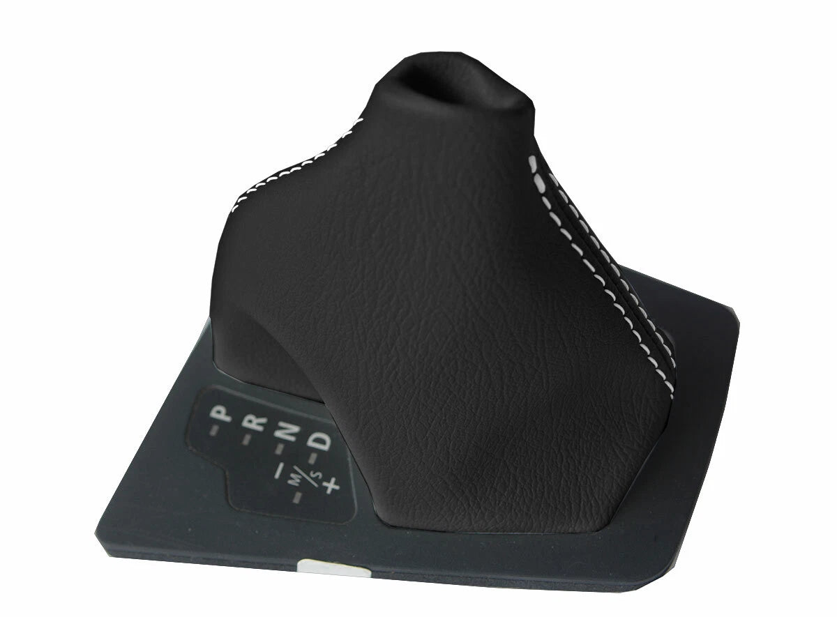 Leather Automatic Shift Boot Cover for BMW E60 (2004–2007) Black White Stitch