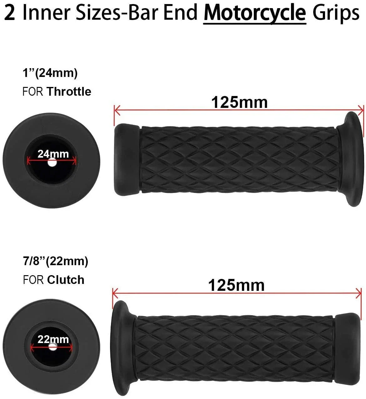 Red Motorcycle Gel Hand Grips 7/8in for Sports Bike