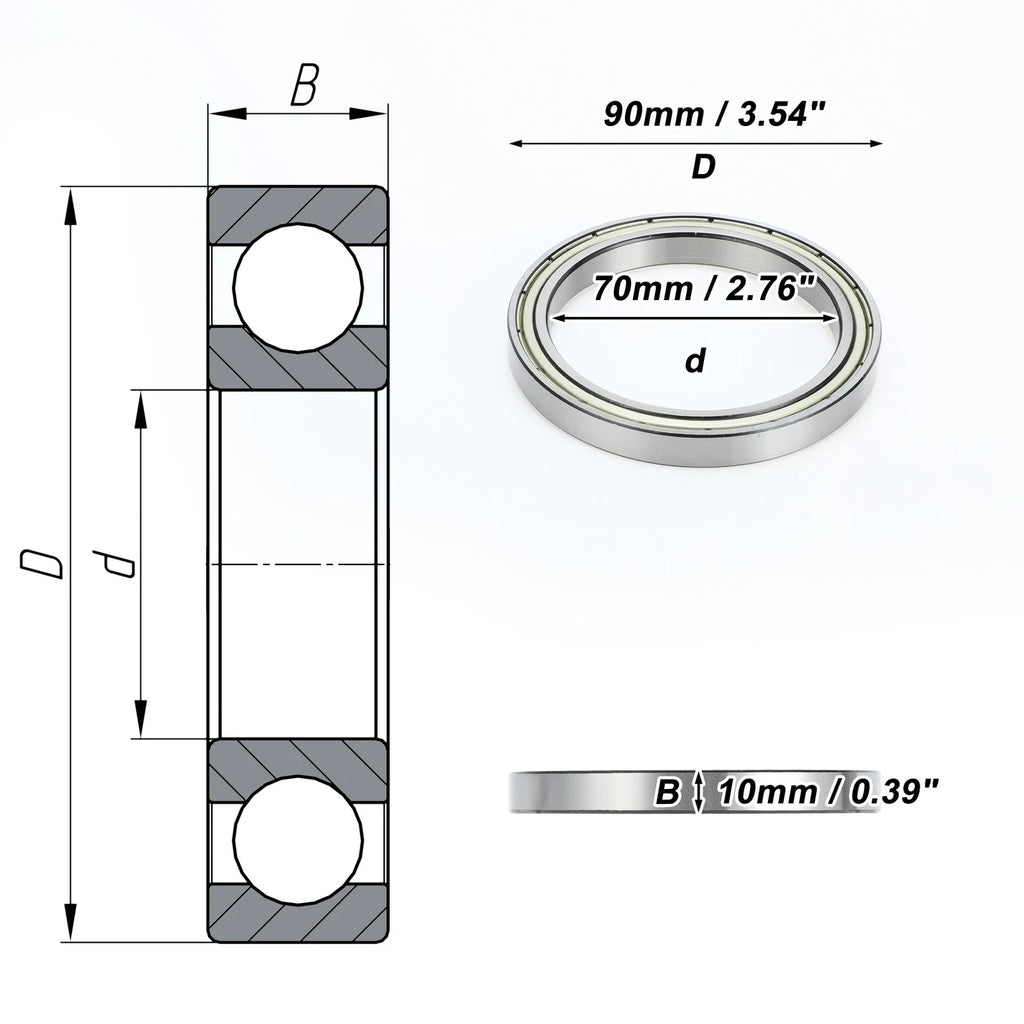 Deep Groove Ball Bearing 70x90x10mm for Scooter Skateboard (6814ZZ)