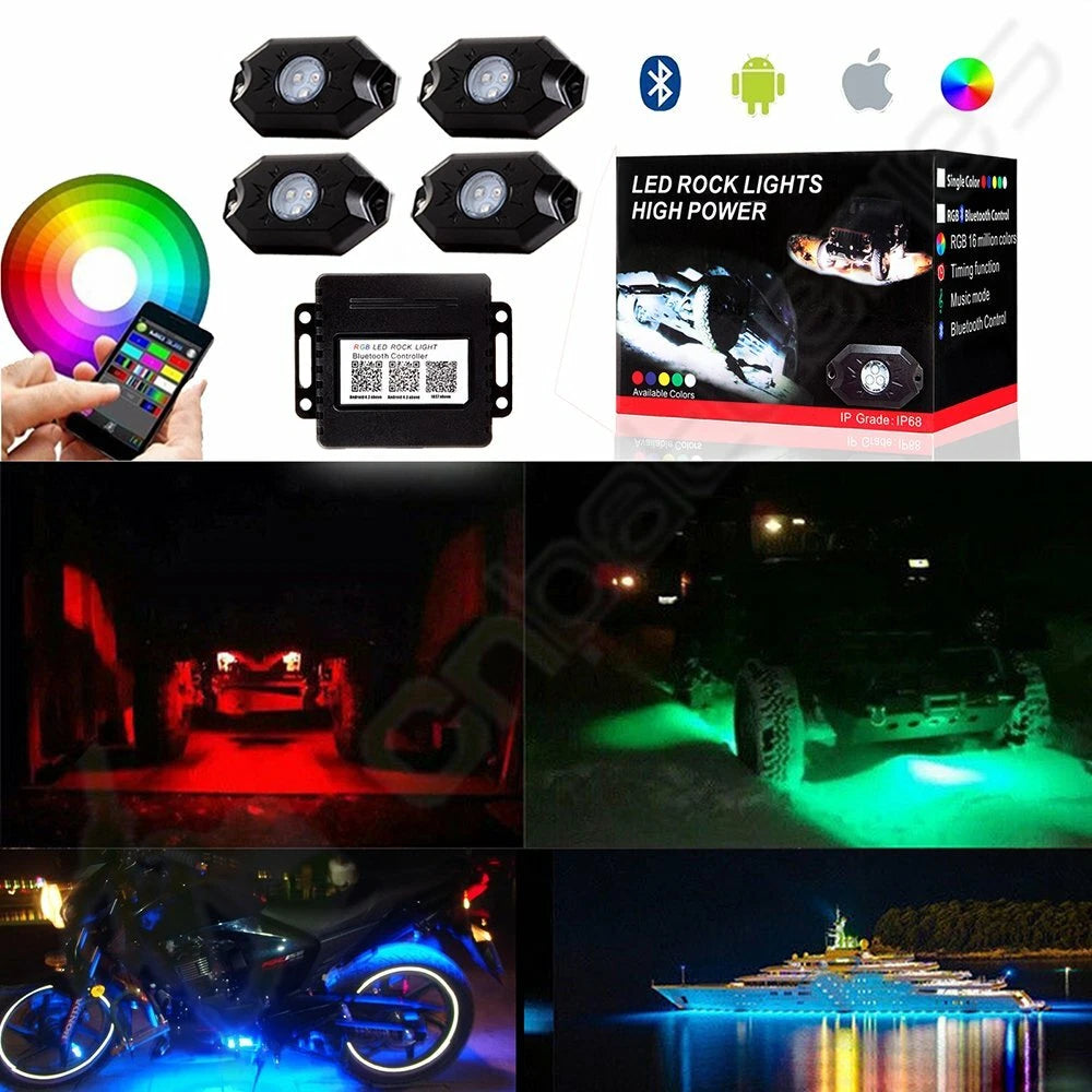 4X Pod RGB LED Rock Lights for Car with Wireless Bluetooth Controller (2nd Gen)