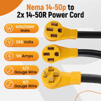 Male-to-Female 50 Amp 14-50 Y Split Plug Extension Cord for Tesla Model 3/S/X (2017–2023)