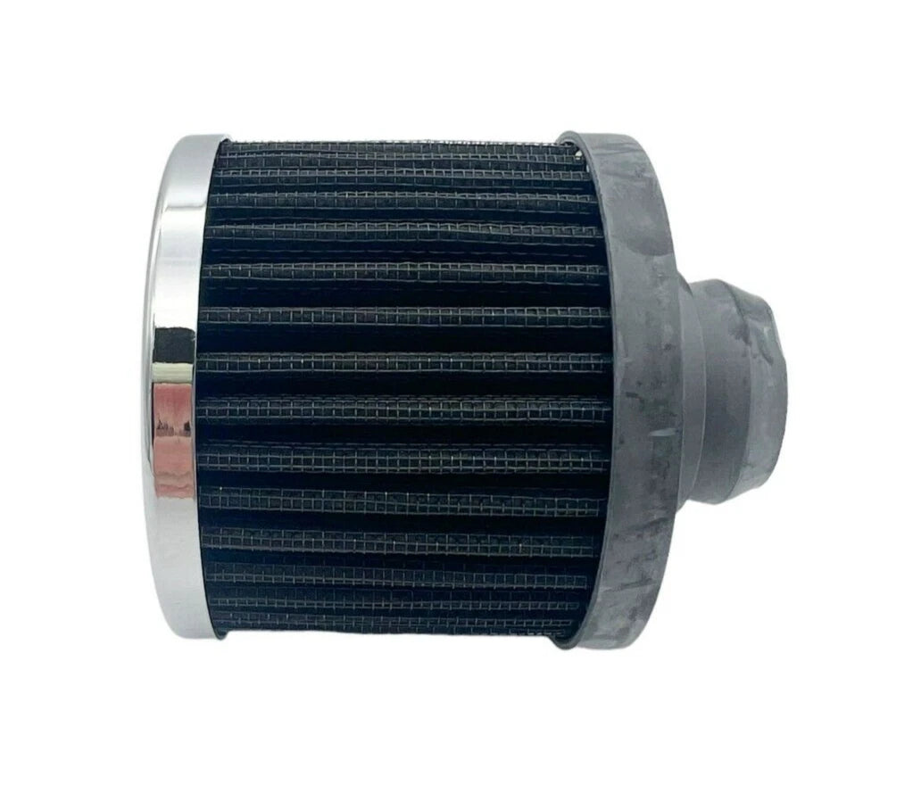 Chrome Valve Cover Breather Push In with Black Filter for 1-1/4" Hole