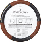 Plasticolor Steering Wheel Cover for - Yellowstone Logo Suede Leather Brown and Black