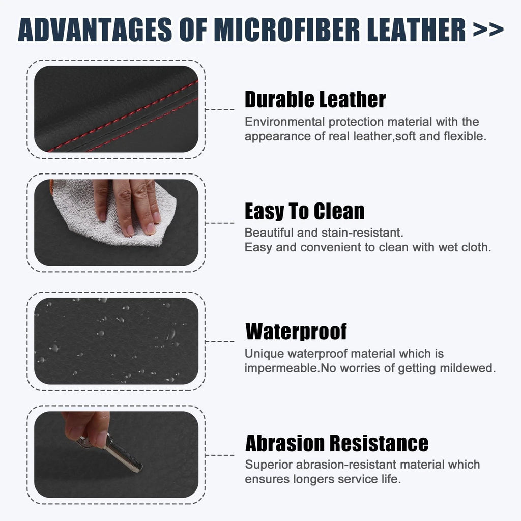 Armrest Protector Cover for Honda (Black Microfiber Leather, Red Stitches)