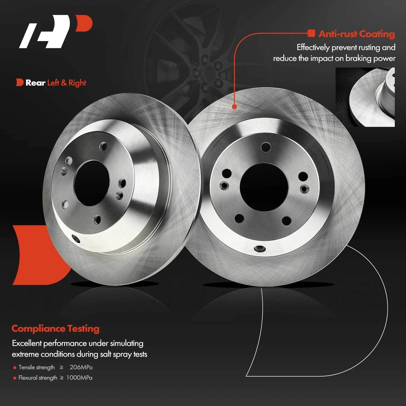 Rear Disc Brake Rotors for Hyundai Santa Fe Sport, Kia Sedona, Sorento (2013–2019)