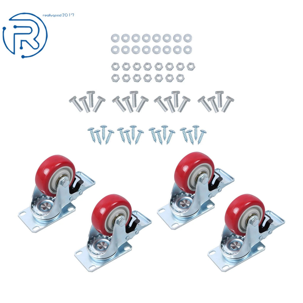 Set of 4 Heavy Duty Swivel Caster Wheels with Brake for Industrial Use