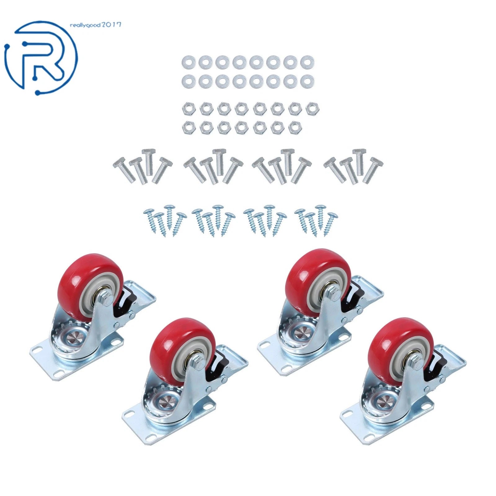 Set of 4 Heavy Duty Swivel Caster Wheels with Brake for Industrial Use