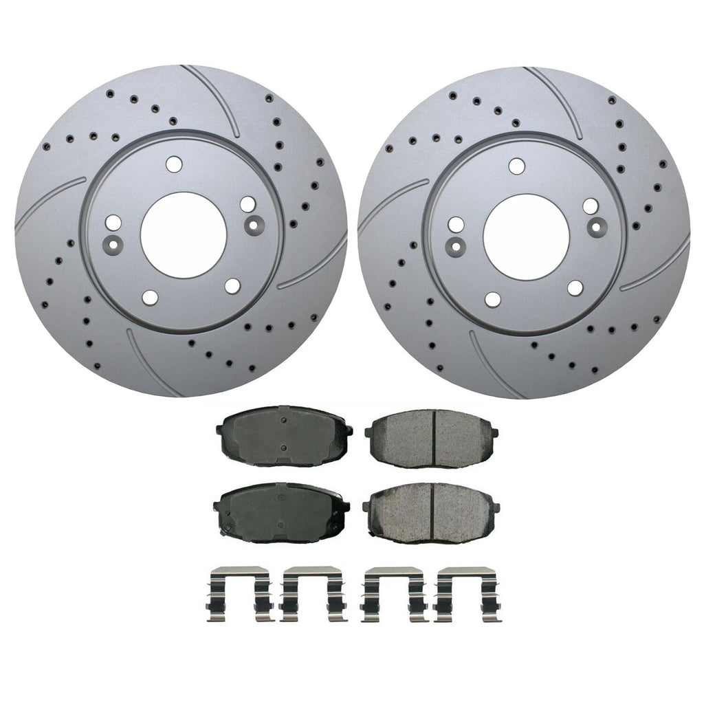 Front Brake Kit with 280mm Drilled Rotors & Akebono ProACT Pads for Kia Soul (2010–2023)