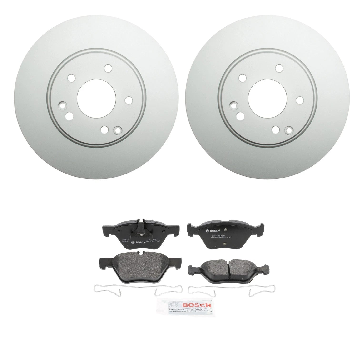 Set of 4 Hella Front Rotors & Bosch QuietCast Ceramic Pads for W210 E320 E430
