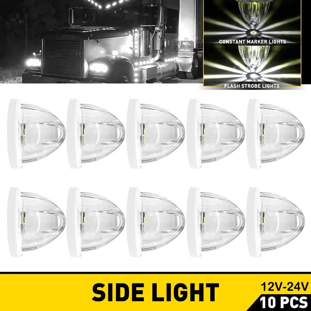 10X White LED Watermelon Marker Lights for Truck Trailer (12V–24V)