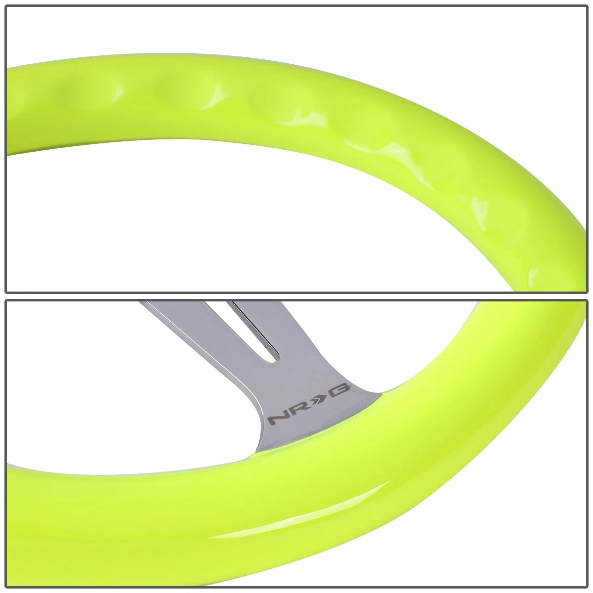 NRG 35cm Neon Yellow Wood Grain Grip Steering Wheel for Universal (2010–2023)