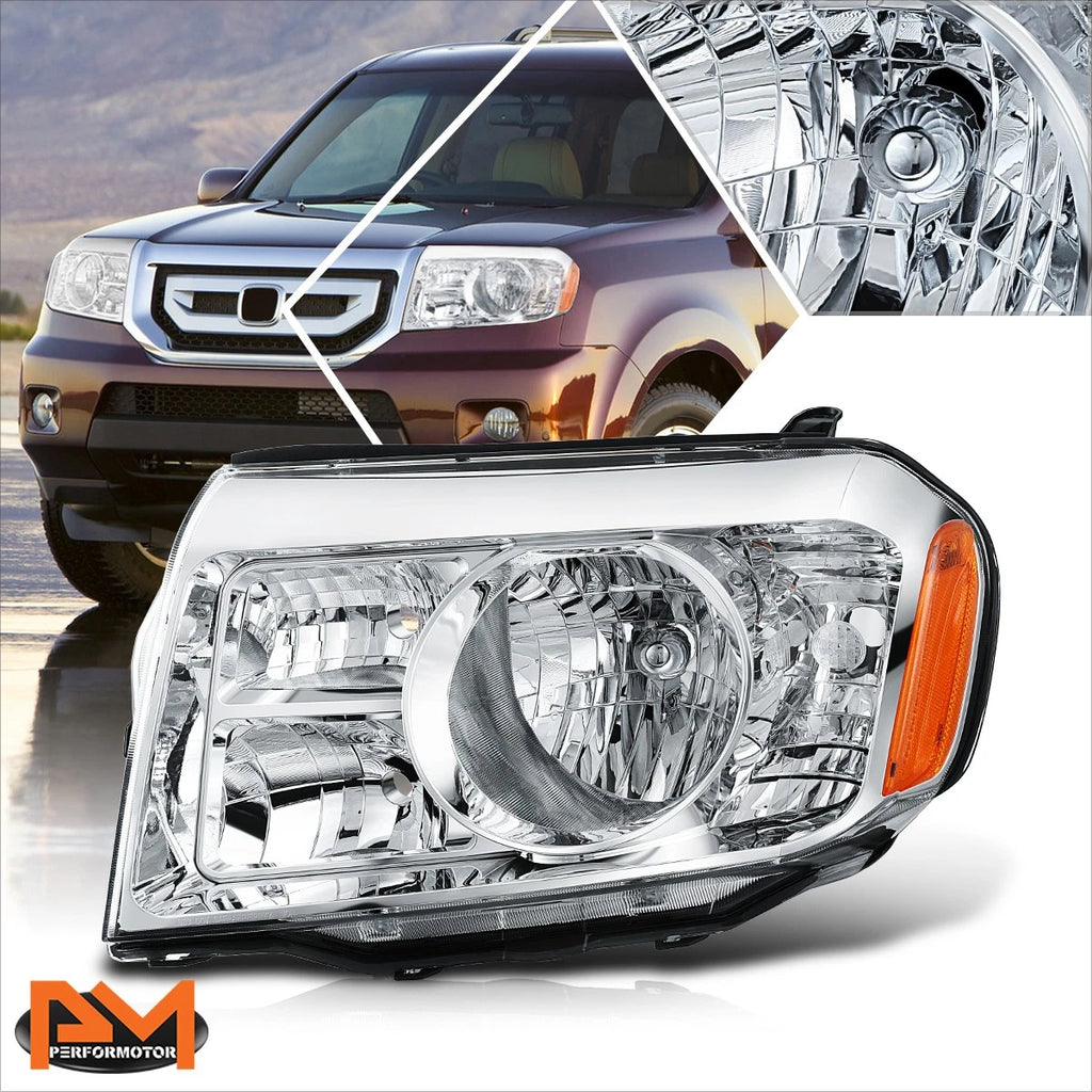 Left Driver Side Headlight Lamp for Honda Pilot (2009–2011) Chrome/Amber