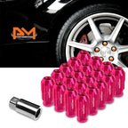 Set of 20 Pink Open-End Aluminum Wheel Lug Nuts M12X1.5 24mm OD 50mm Tall