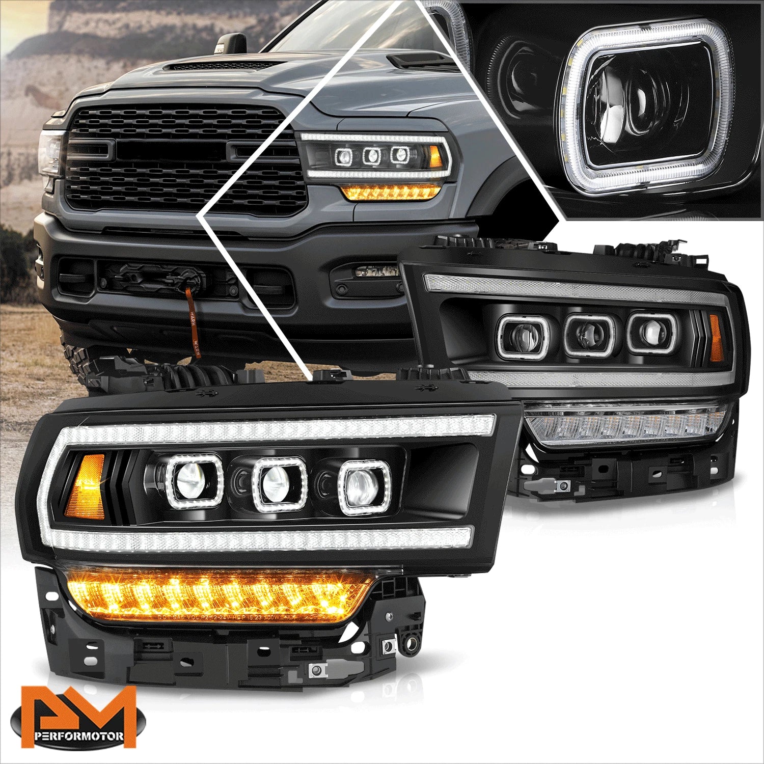 Full LED DRL Projector Headlights for Ram 2500-5500 (2019–2024)
