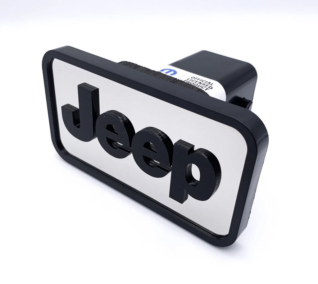 Tow Hitch Cover Replacement ABS Mirrored with Black Jeep Logo for 2 Inch Receivers (2000–2021)