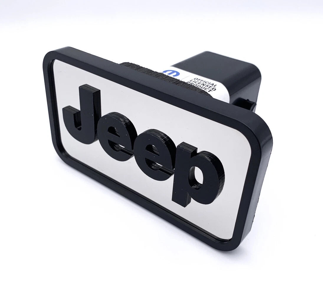 Tow Hitch Cover Replacement ABS Mirrored with Black Jeep Logo for 2 Inch Receivers (2000–2021)