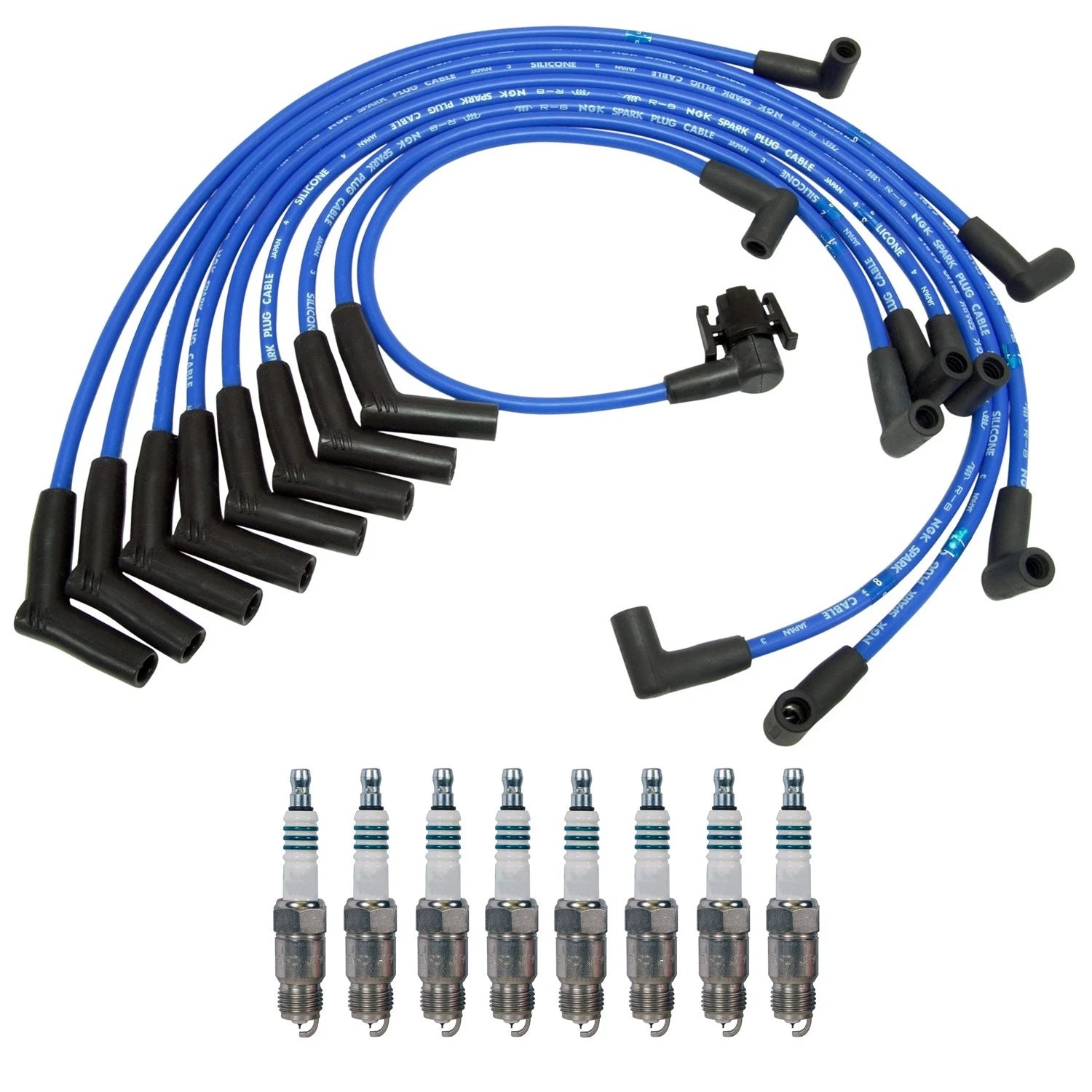 NGK 8mm Wire Set & Denso Iridium Spark Plug Kit for Bronco E-150 F-250 (1980–1996)