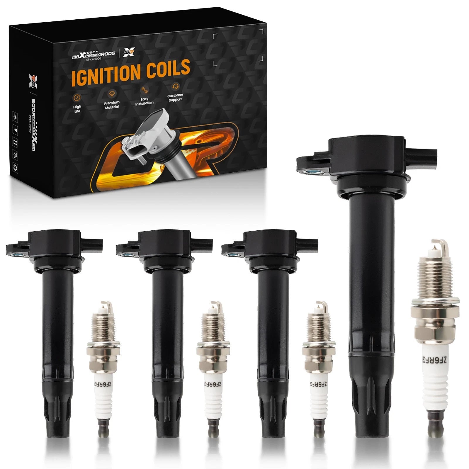 Set of 4 Ignition Coils & Spark Plugs for Dodge Caliber L4 1.8L (2007–2009) UF557 2269