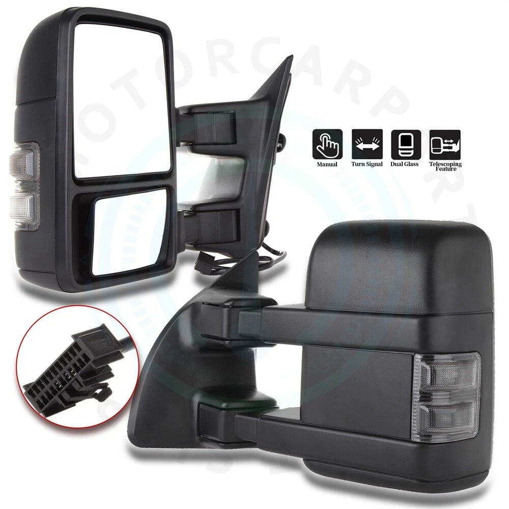 2X Smoke Signal Manual Tow Mirrors for Ford F250 F350 F450 Super Duty (1999–2016)