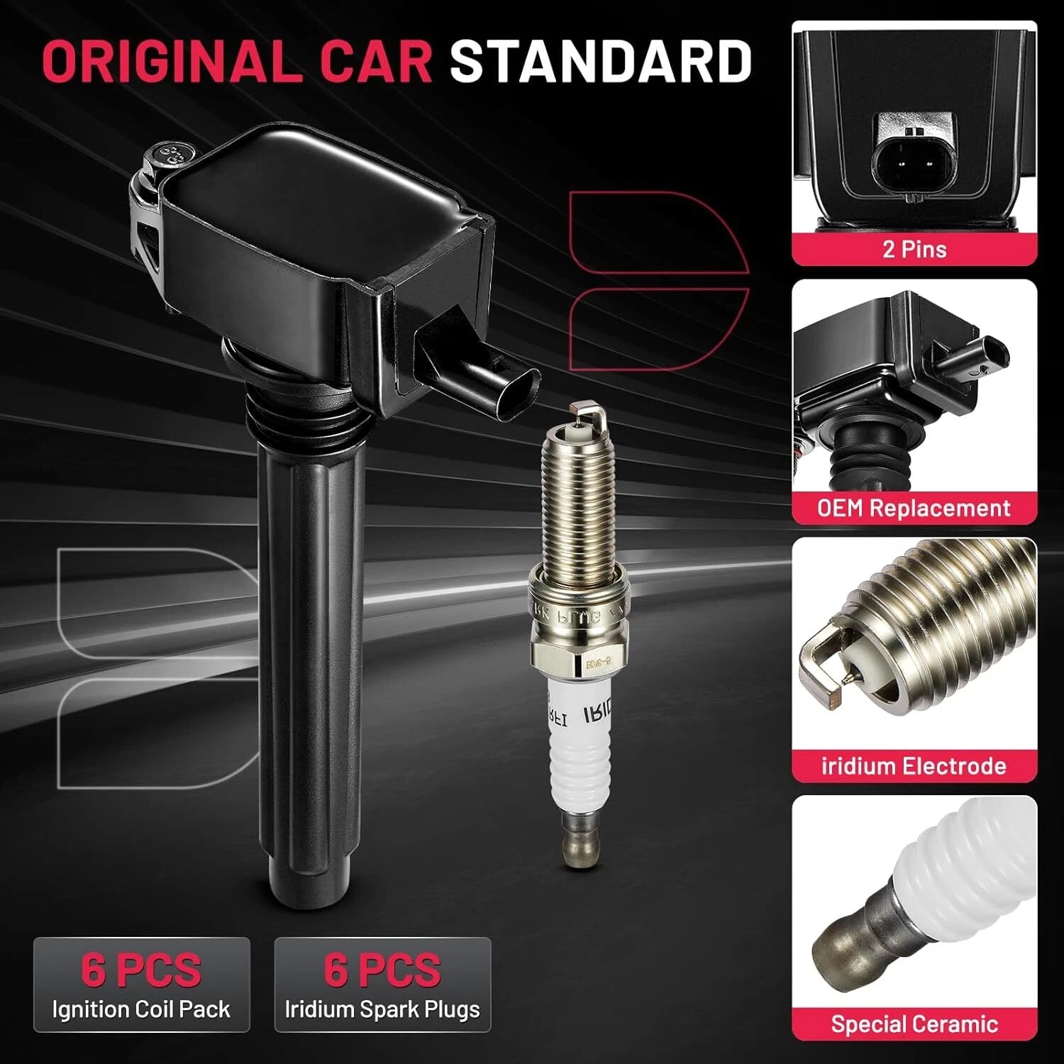 6X Ignition Coils & 6X Iridium Spark Plugs for Chrysler Dodge Jeep Ram (2000-2023)