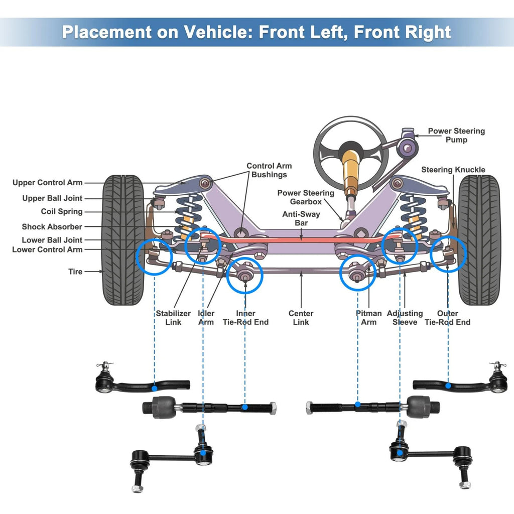 Set of 6 Tie Rod End Links & Sway Bar Link for Lincoln MKX (2007–2015)