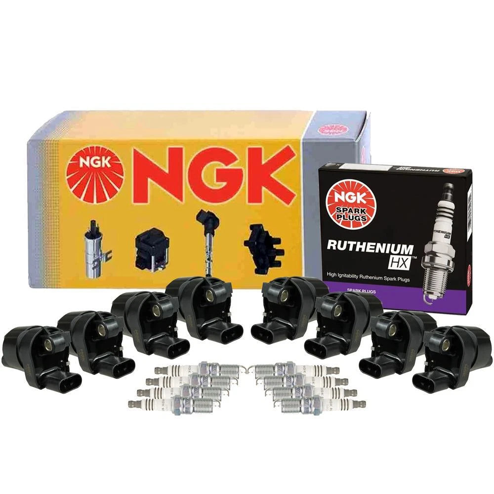 Set of 8 NGK Ignition Coils & Ruthenium HX Spark Plugs for Buick Cadillac GMC