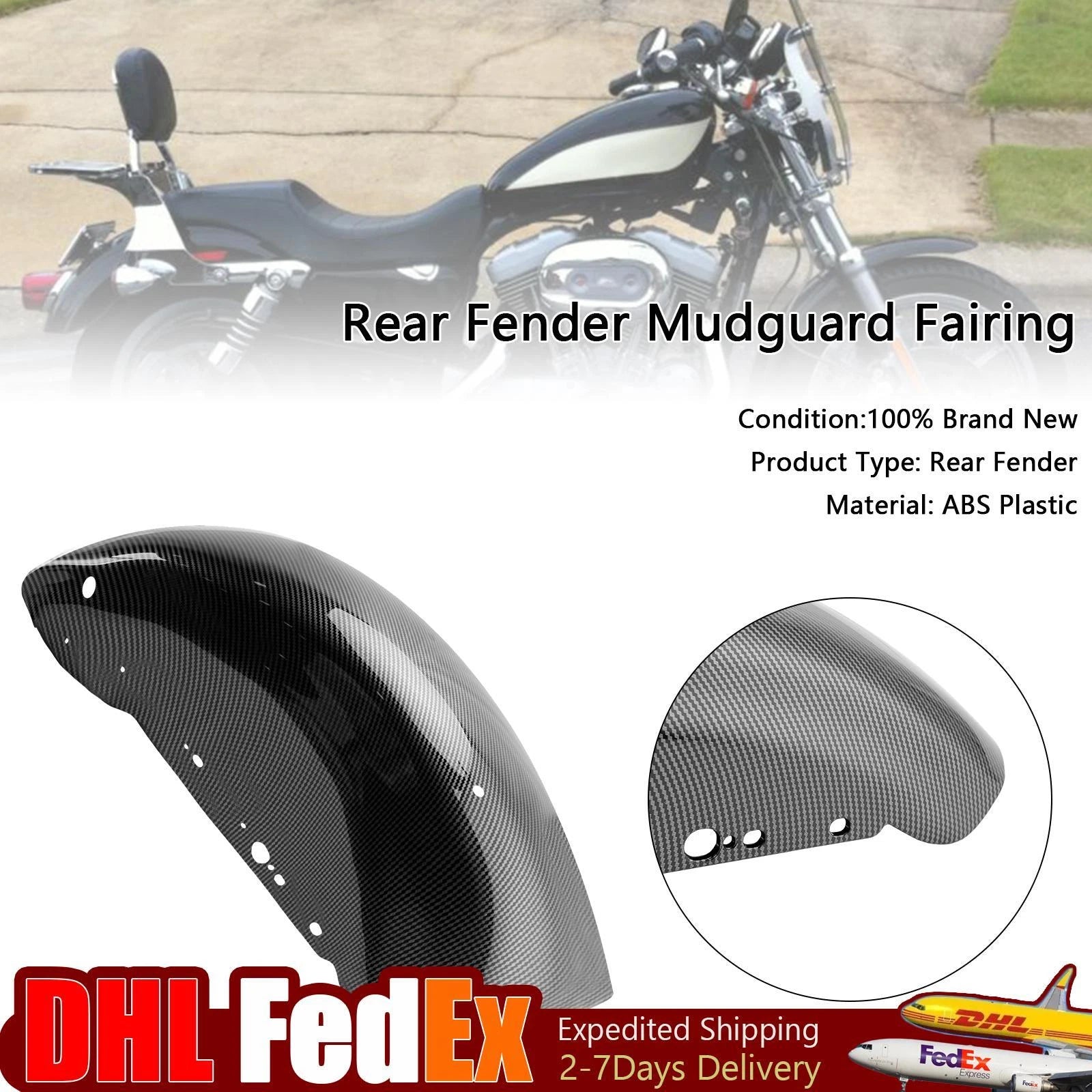 Rear Fender Mudguard Fairing for Harley Sportster 883 1200 (2004–UP) Carbon