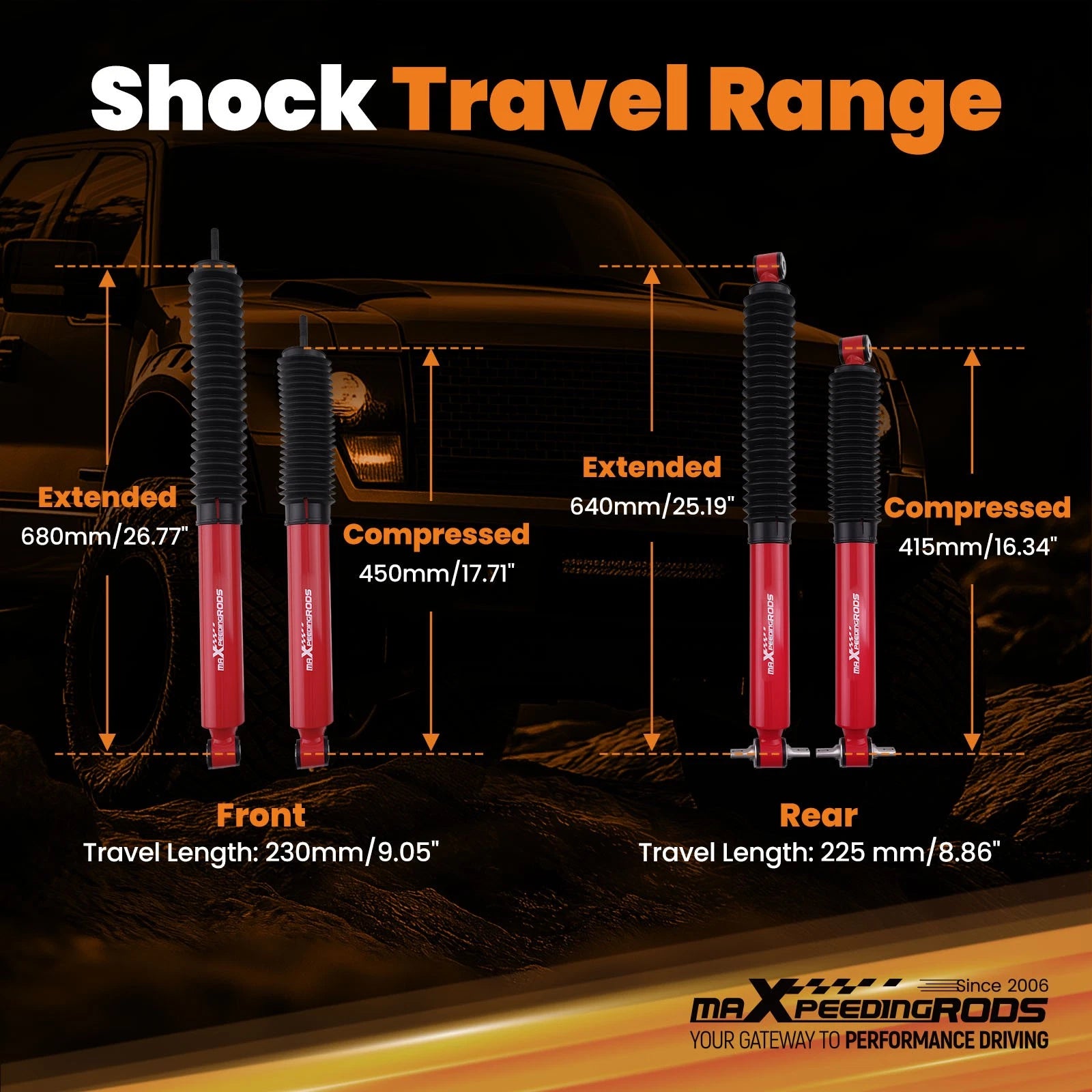 Front Rear Lift Shock Absorber for Jeep Wrangler (2007–2018) 1.5-3" Lift