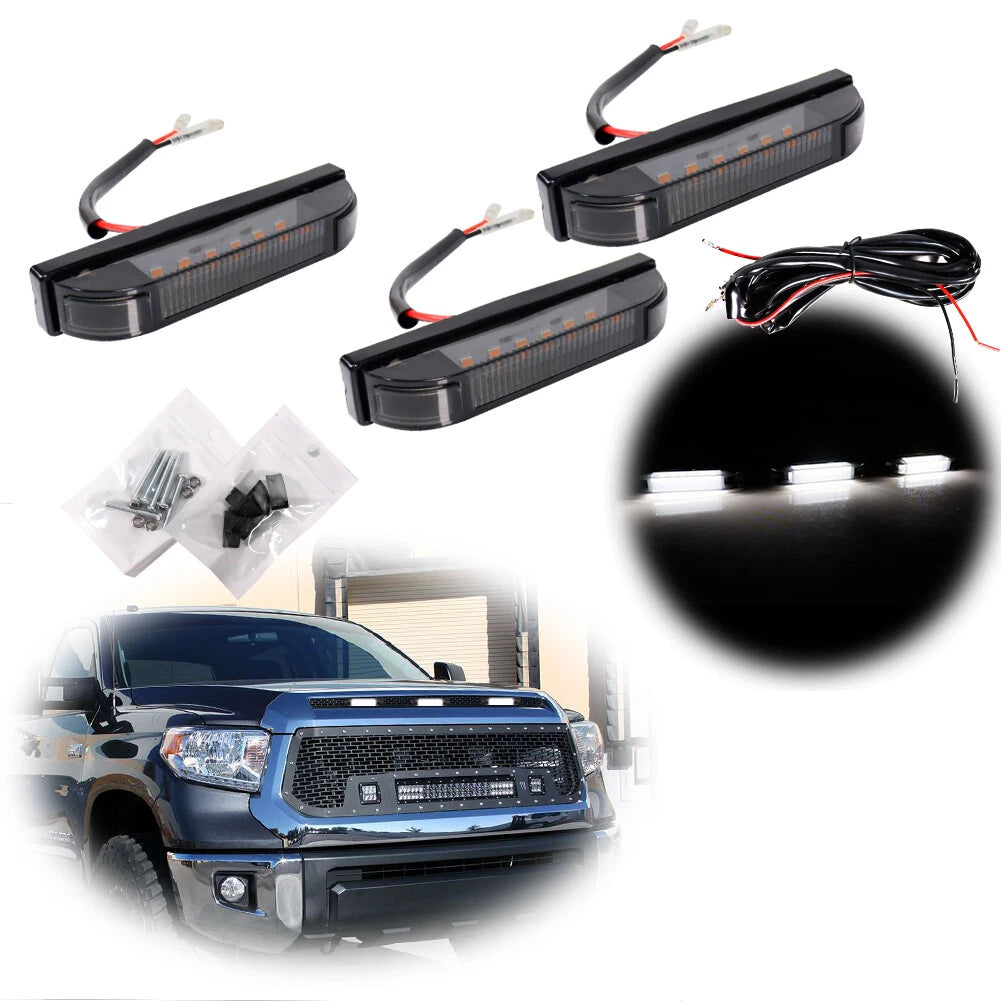 3X Smoked White LED Grille Marker Lights for Toyota Tundra (2014–2021)