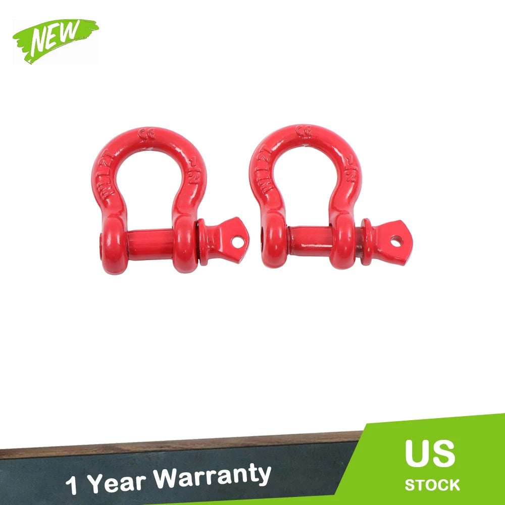 2 Pcs 1/2 Inch Red Bow D Ring Shackles with Screw Pin 2 Ton Capacity