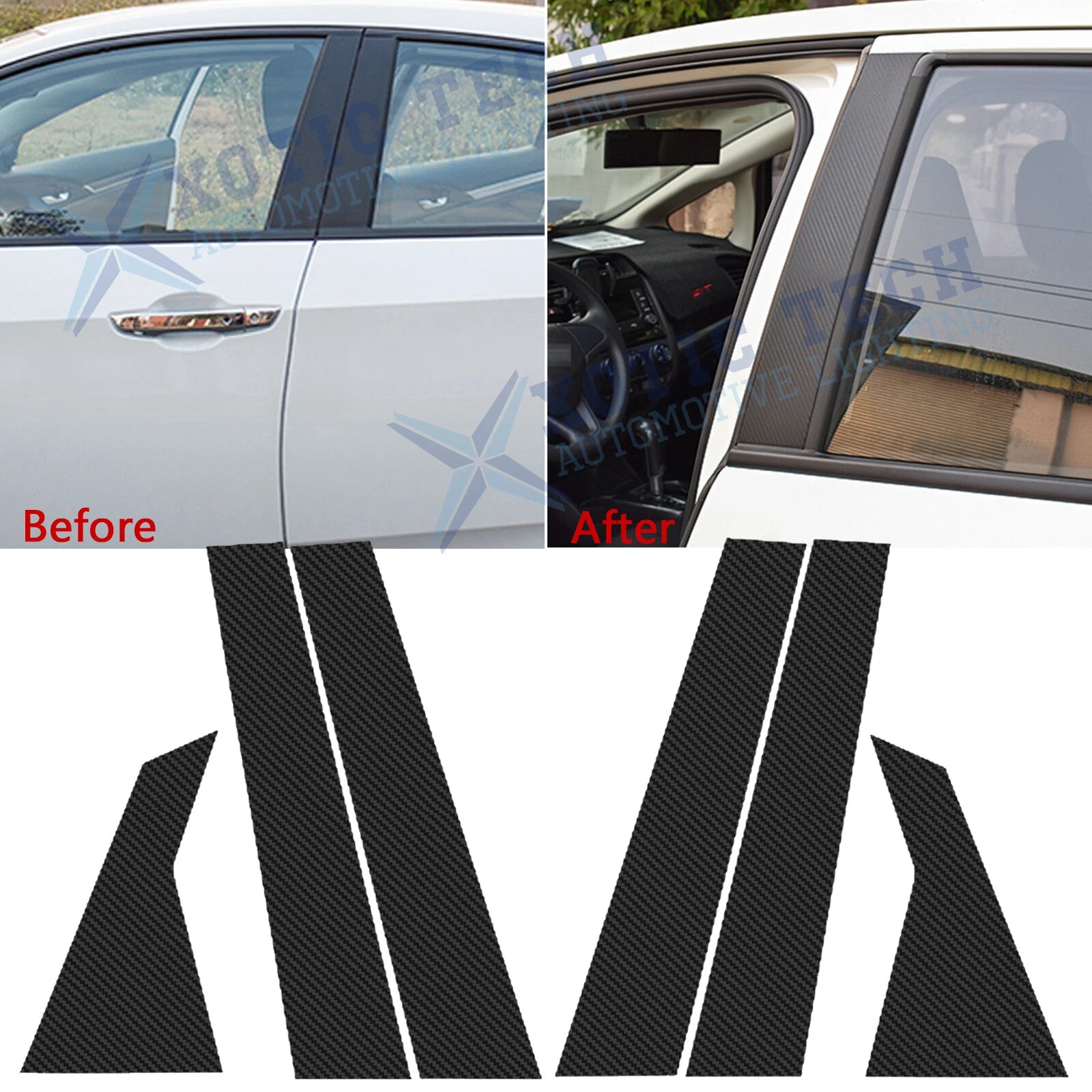 Door Window Pillar Posts Vinyl Decals for Honda Civic (2016–2021)