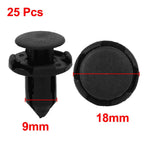25 Pcs Nylon Rivets Door Bumper Clip Black 9mm for Honda 