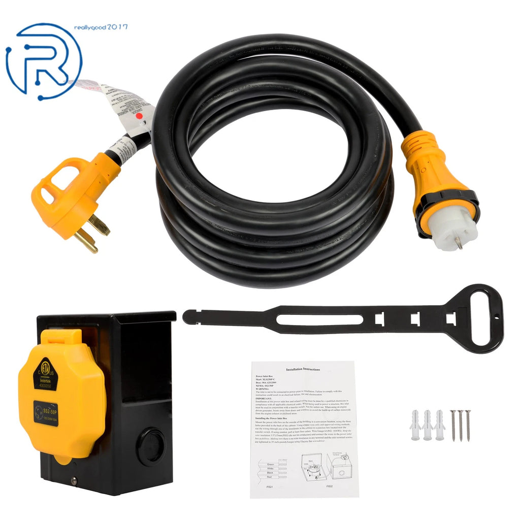 15 FT Generator Extension Cord & Power Inlet Box for Generator (14-50P/SS2-50R)