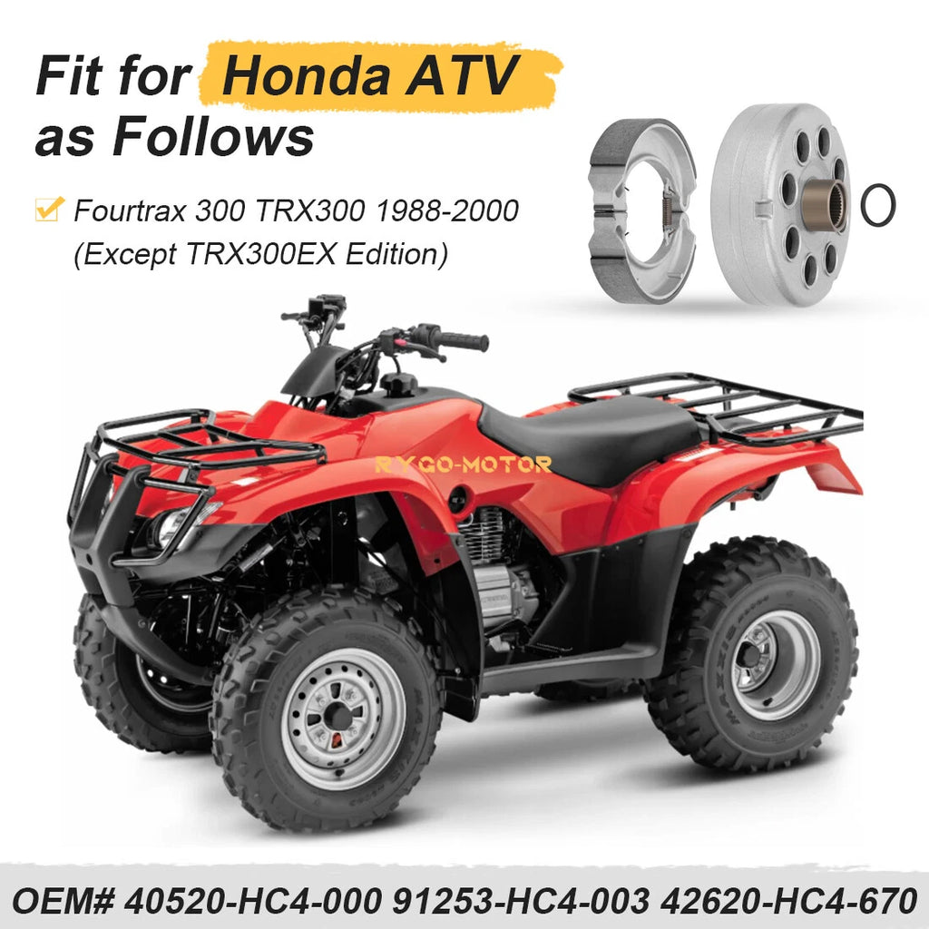 Rear Brake Drum Hub W/Shoes Kit for Honda Fourtrax 300 TRX300 (1988–2000)