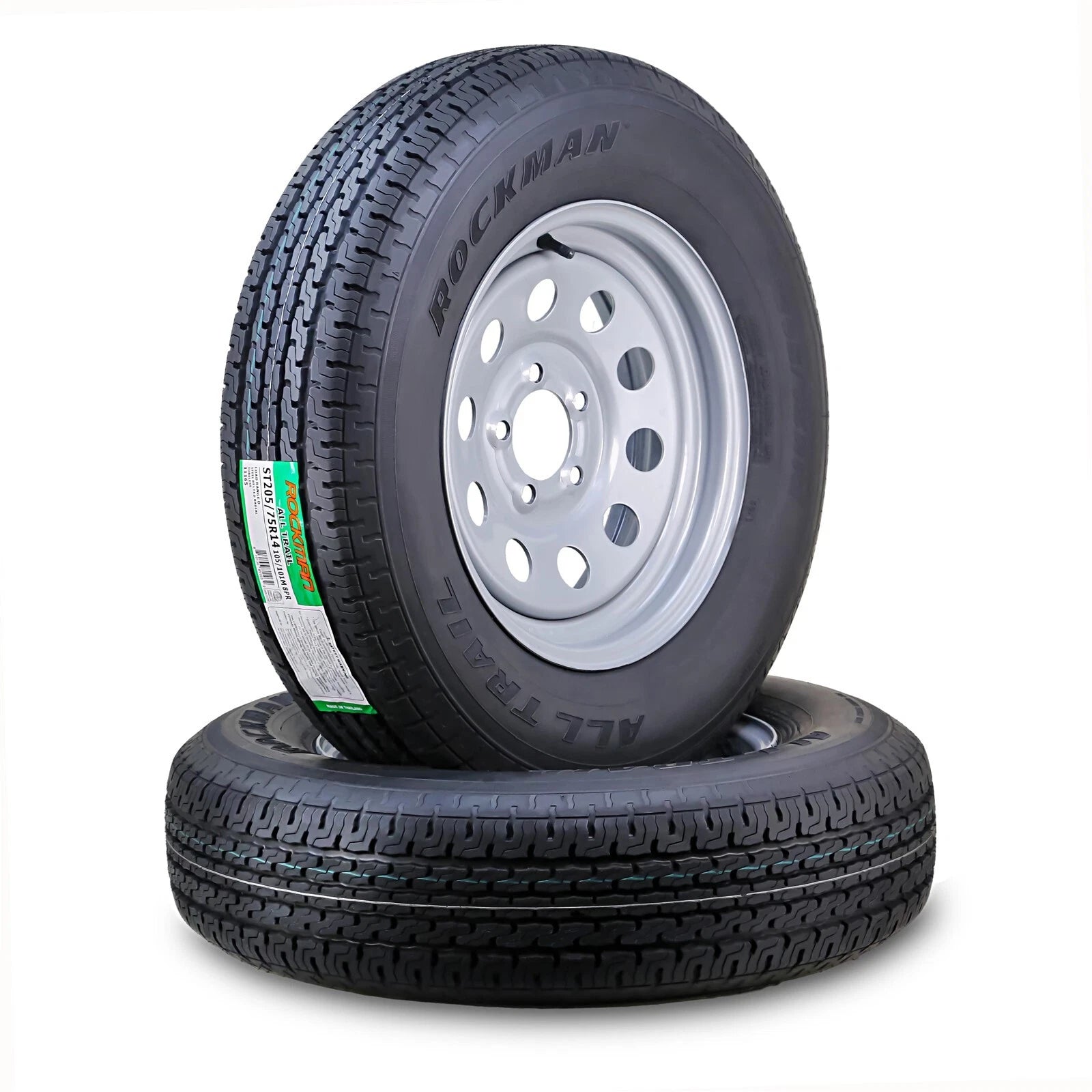 2X Trailer Tire Rim ST205/75R14 8-Ply D 105M 5 Lug for Rockman
