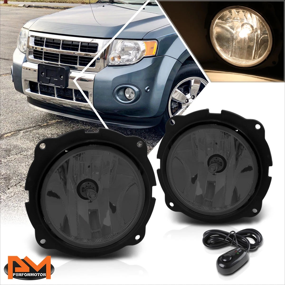Fog Lights for Ford Escape (2007–2012) - Smoked Lens, Includes Switch