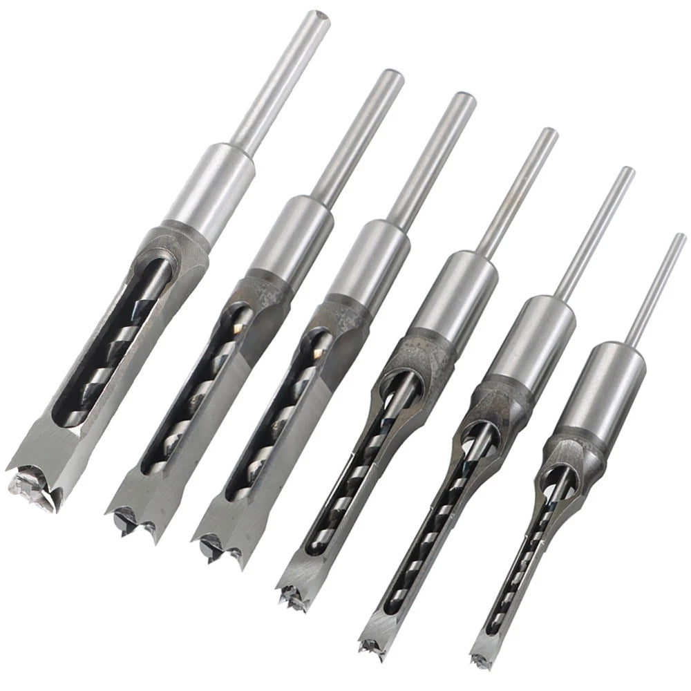 Set of 6 Square Hole Mortise Chisel Drill Bits 6.35mm to 16mm