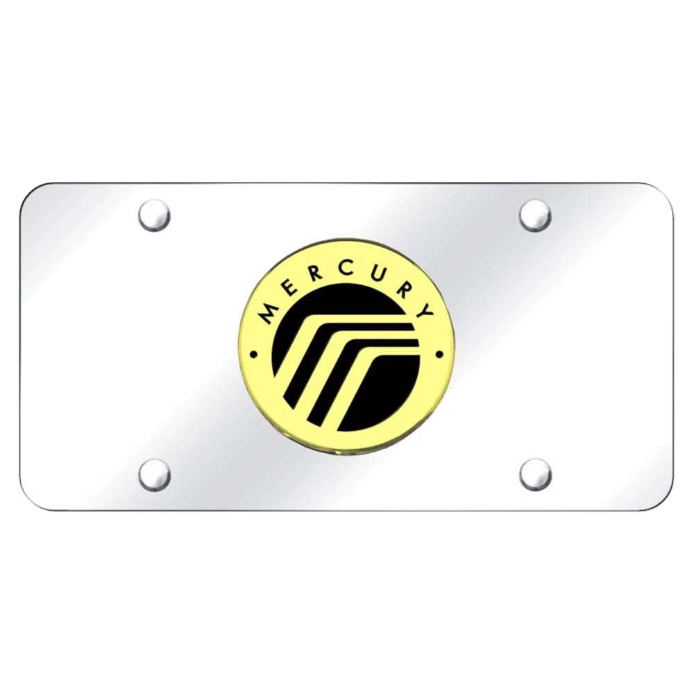 Gold Logo on Chrome License Plate - Officially Licensed for Mercury