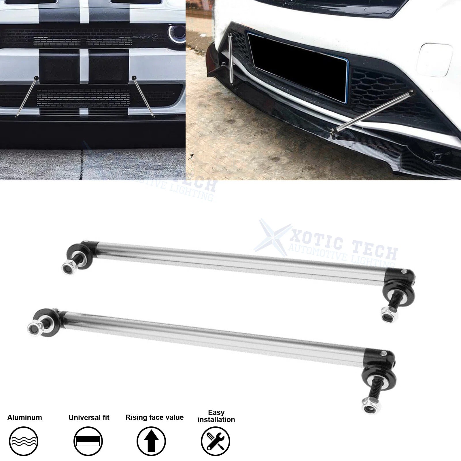 Front Bumper Lip Splitter Strut Rod Tie Support Bar for Silver (7.87") (2011–2020)