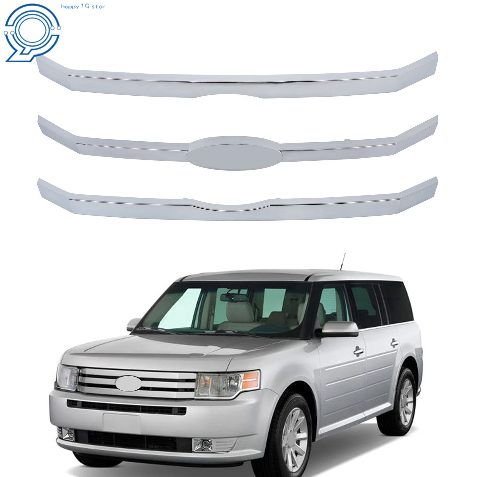 Set of 3 Chrome Front Upper Grille Bars Insert for Ford Flex (2009–2012)